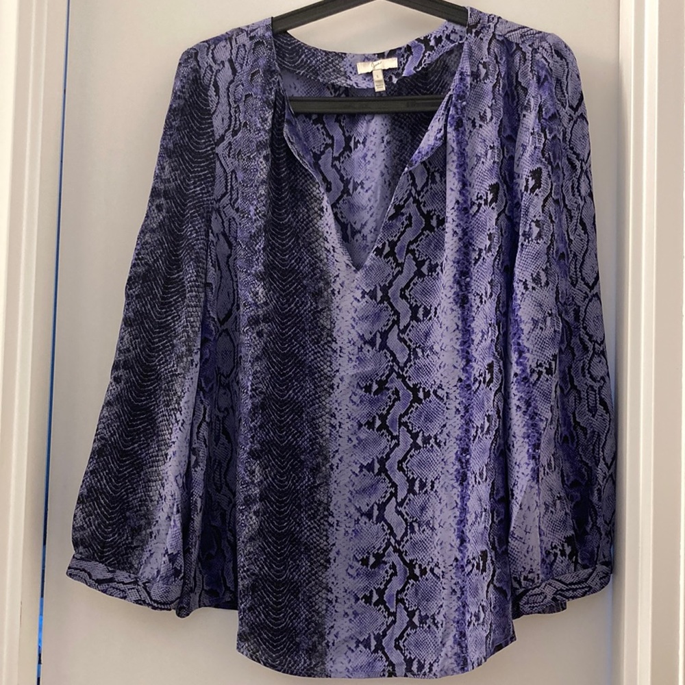 Joie Snakeskin Pearline Blue Silk Blouse Womens L